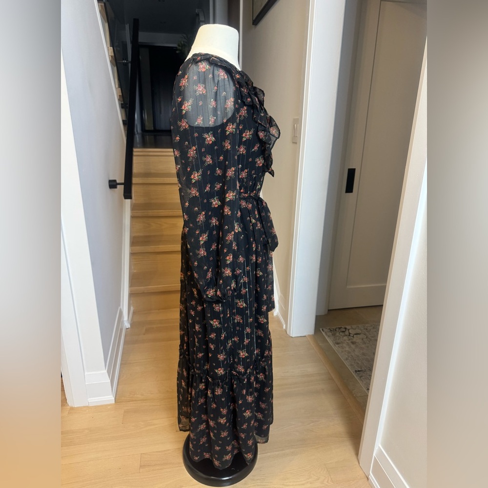 Antropologie π Moon River Black Floral Ruffle Maxi Dress β Size S - Picture 3 of 8